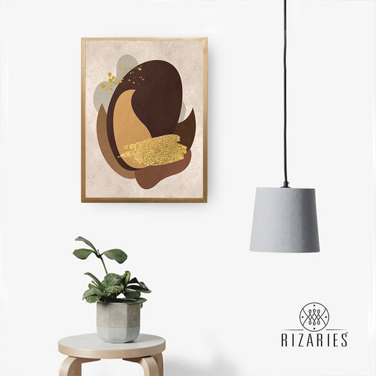 Beige Brown with Gold Brushes Canvas Painting