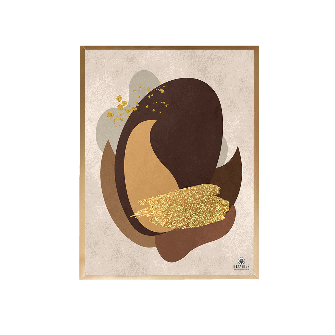 Beige Brown with Gold Brushes Canvas Painting