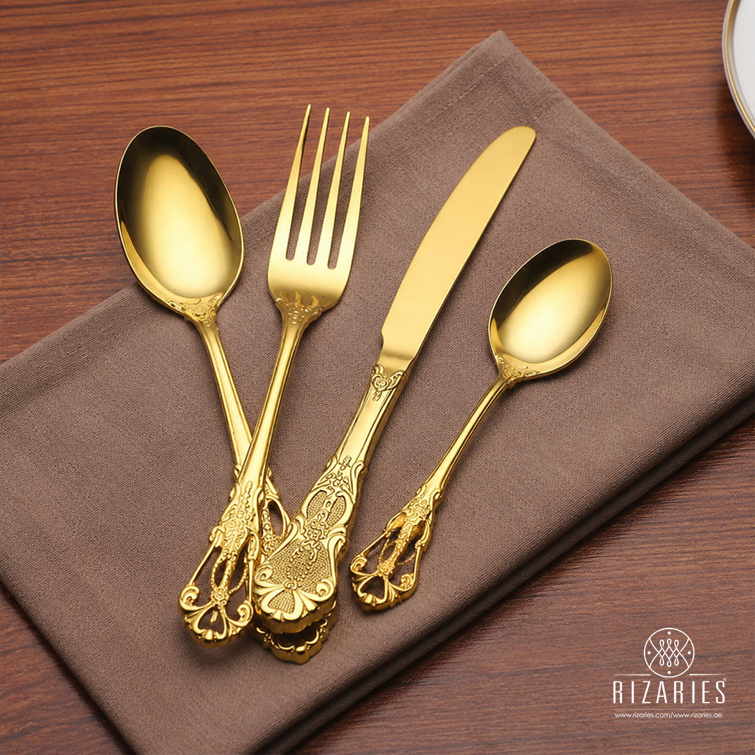 New Carving Gold Cutlery Set