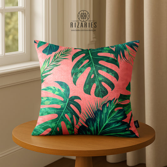 SuperSoft Pink Tropical Leaves Throw Pillow
