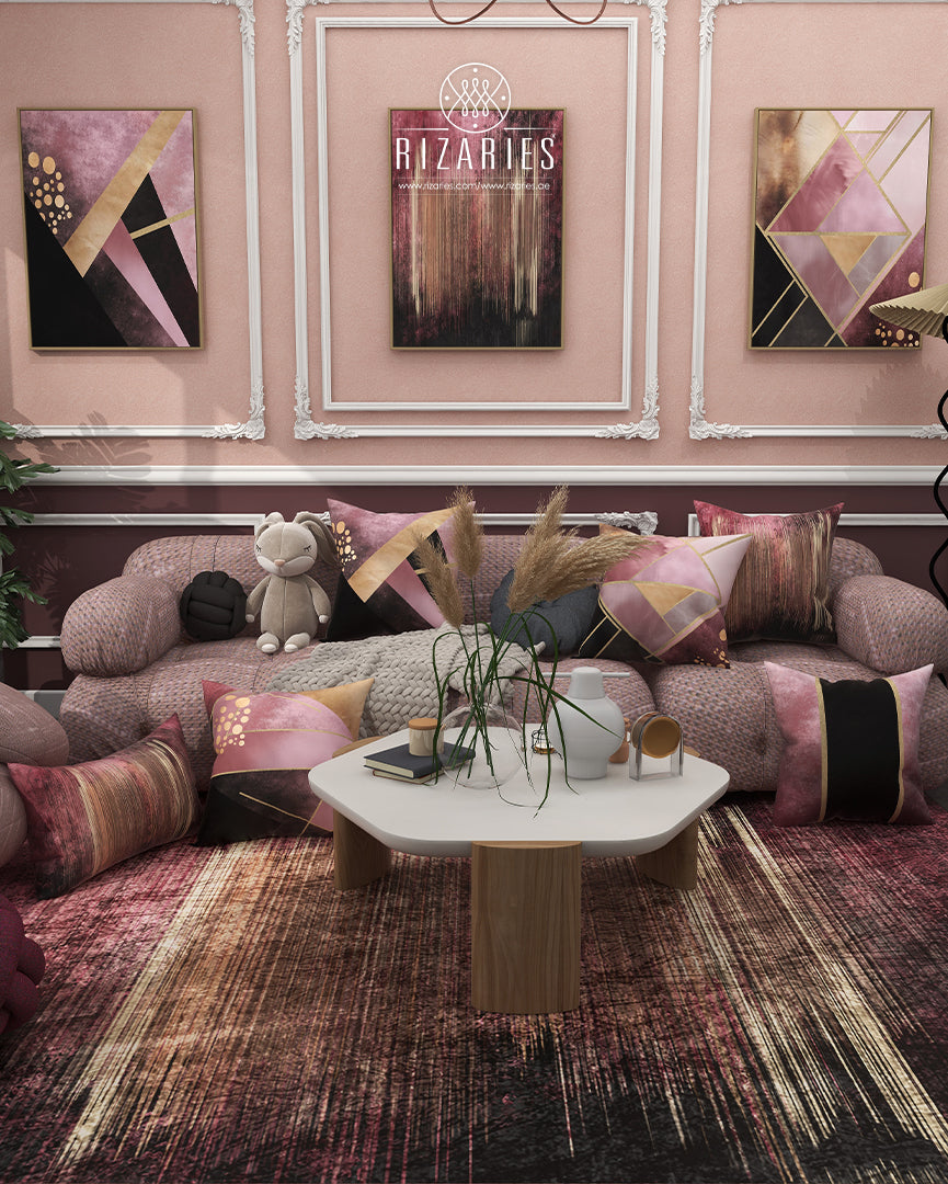 Pink Black Throw Cushions Set of 6