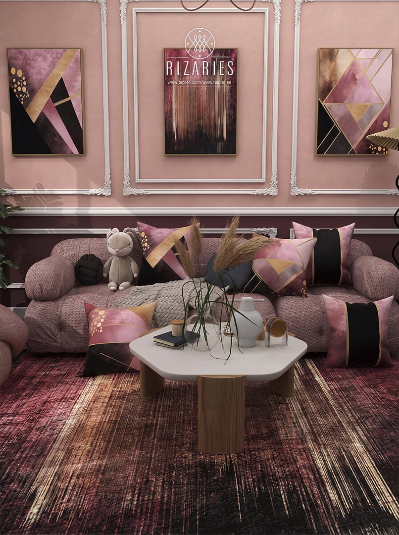 Pink Black Throw Cushions Set of 6