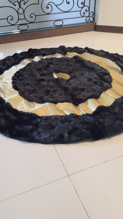 SuperSoft Box Style Fur with Gold Round Rug