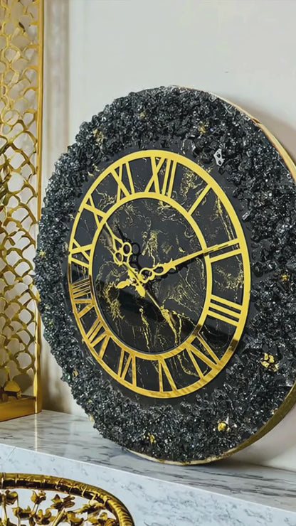 Epoxy Shiny Resin Black Wall Clock