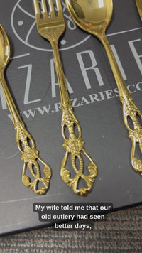New Carving Gold Cutlery Set