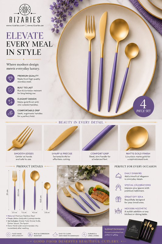 Matt Gold & Purple Cutlery Set