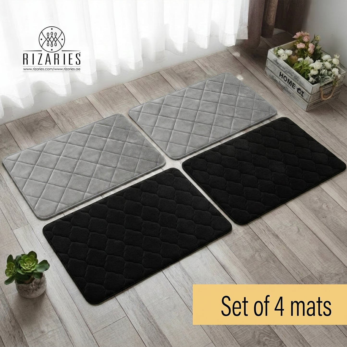 Set of 4 Bathmats 2 Grey 2 Black