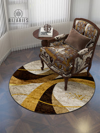 Beige Brown Geometric Round Centerpiece (Rug)
