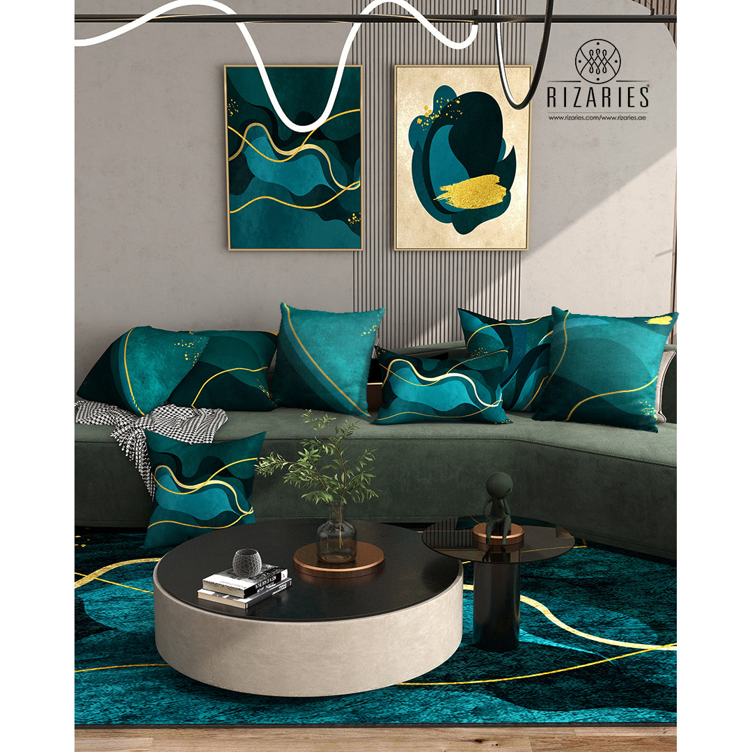 Sea Green Wavy Throw Cushions Set of 6