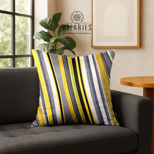 SuperSoft Yellow Grey Abstract Lines Throw Pillow