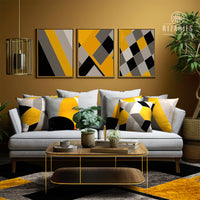 Yellow Black Geometric Throw Pillow Set of 6