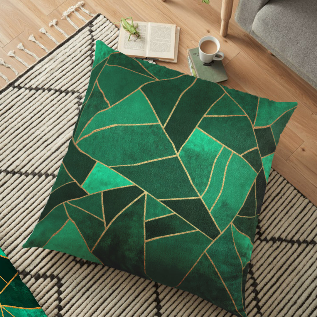 (26"x26") Supersoft Green Geo FLOOR Cushion Cover
