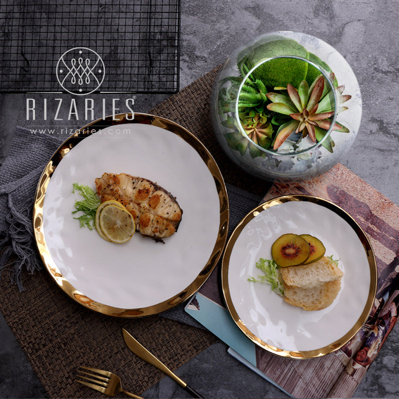 Matt White & Gold Porcelain Plates