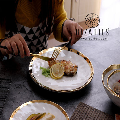 Matt White & Gold Porcelain Plates