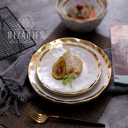 Matt White & Gold Porcelain Plates