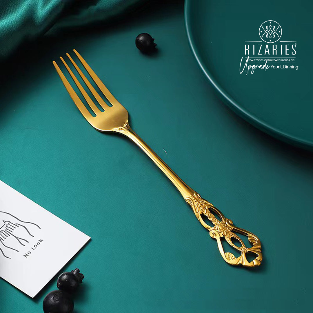 New Carving Gold Cutlery Set