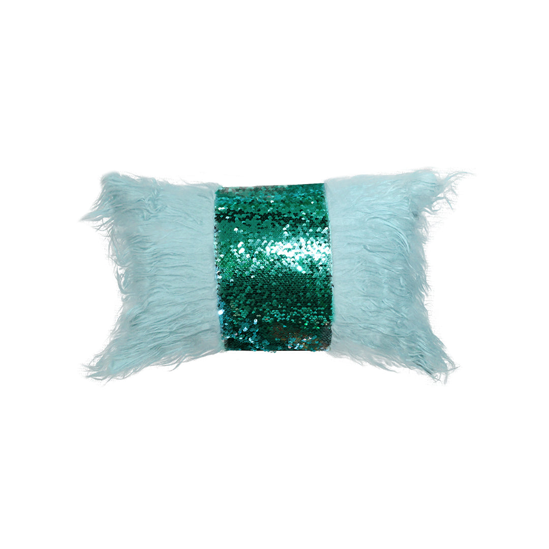 Rectangle Monster fur & Sequence Sea Green Throw Pillow