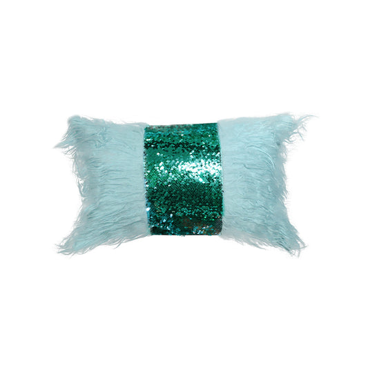 Rectangle Monster fur & Sequence Sea Green Throw Pillow