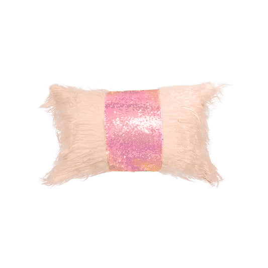 Rectangle Monster fur & Sequence Pink Throw Pillow