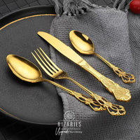 Thumbnail for New Carving Gold Cutlery Set