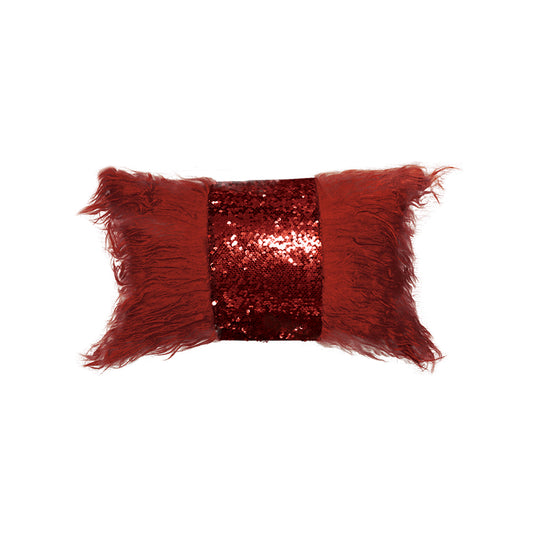 Rectangle Monster fur & Sequence Burgundy Throw Pillow