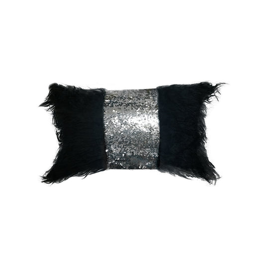 Rectangle Monster fur & Sequence Black Throw Pillow