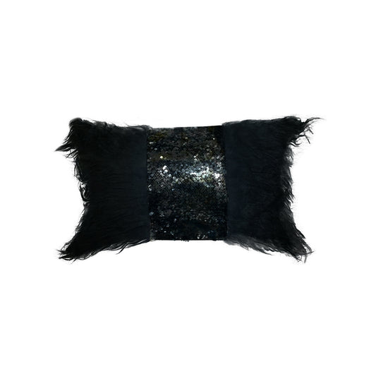 Rectangle Monster fur & Sequence Black Throw Pillow
