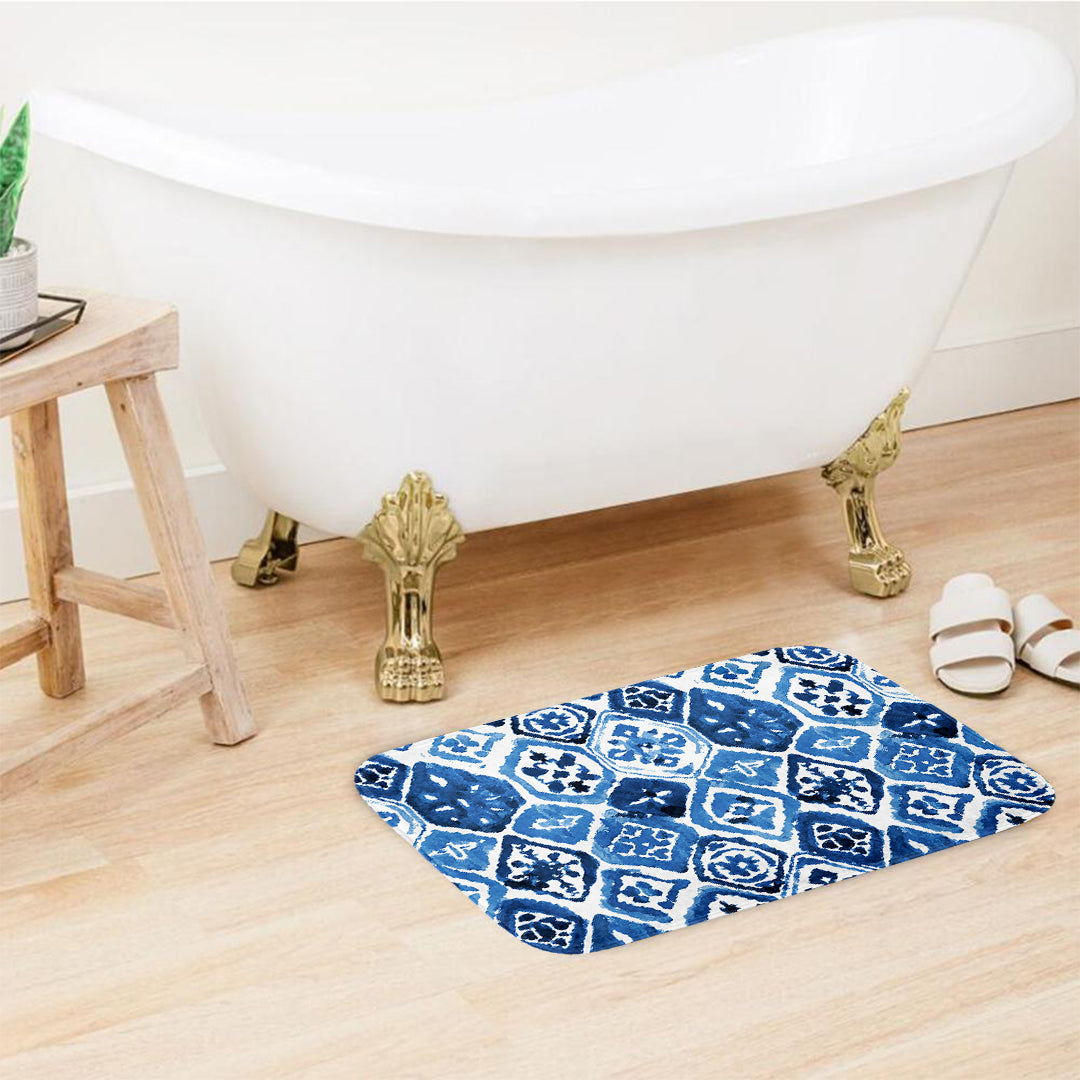 SuperSoft Navy Arabesque Tiles Door Mat