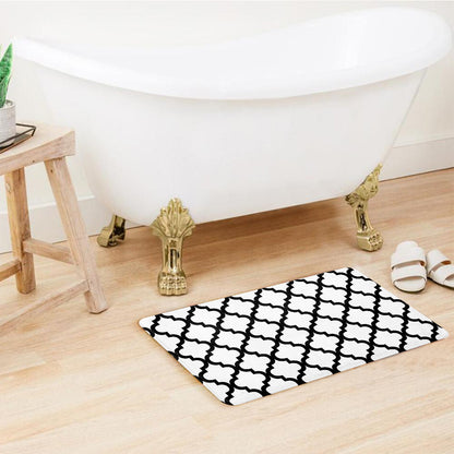 Super Soft White and Black Quatrefoil Door Mat