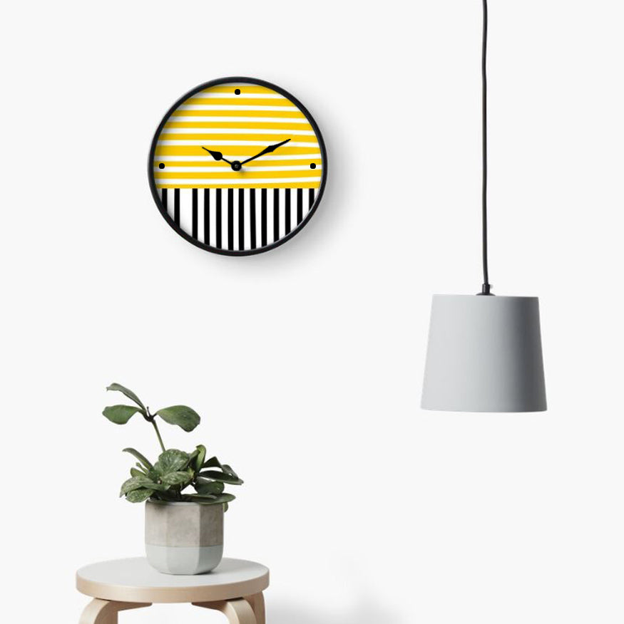 Yellow & Black Stripes Wall Clock