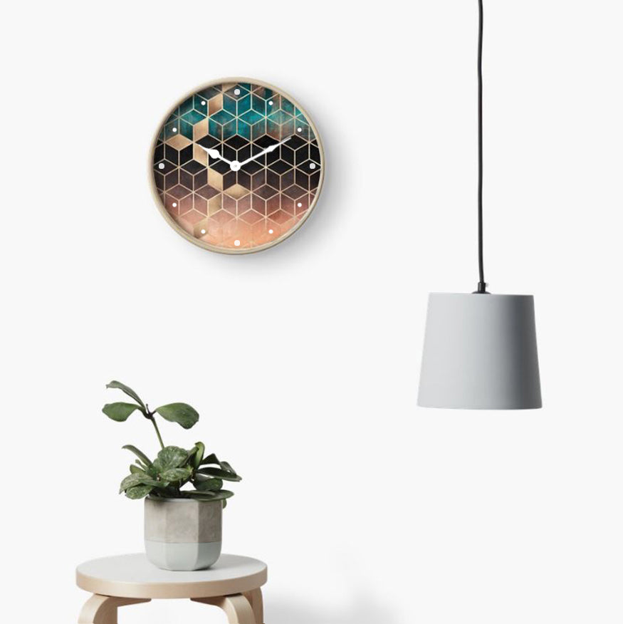 Emerald & Copper Cubes Wall Clock