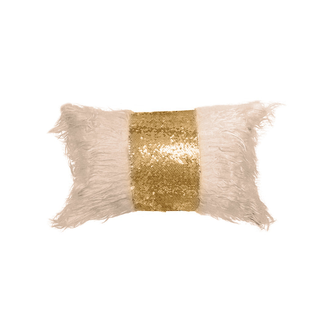 Rectangle Monster fur & Sequence Brown Throw Pillow