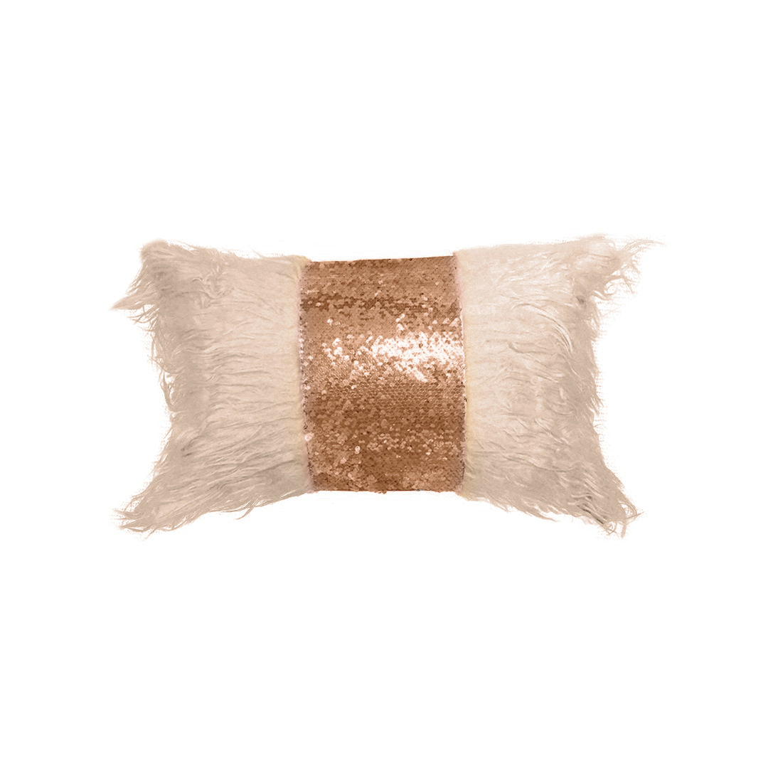 Rectangle Monster fur & Sequence Brown Throw Pillow