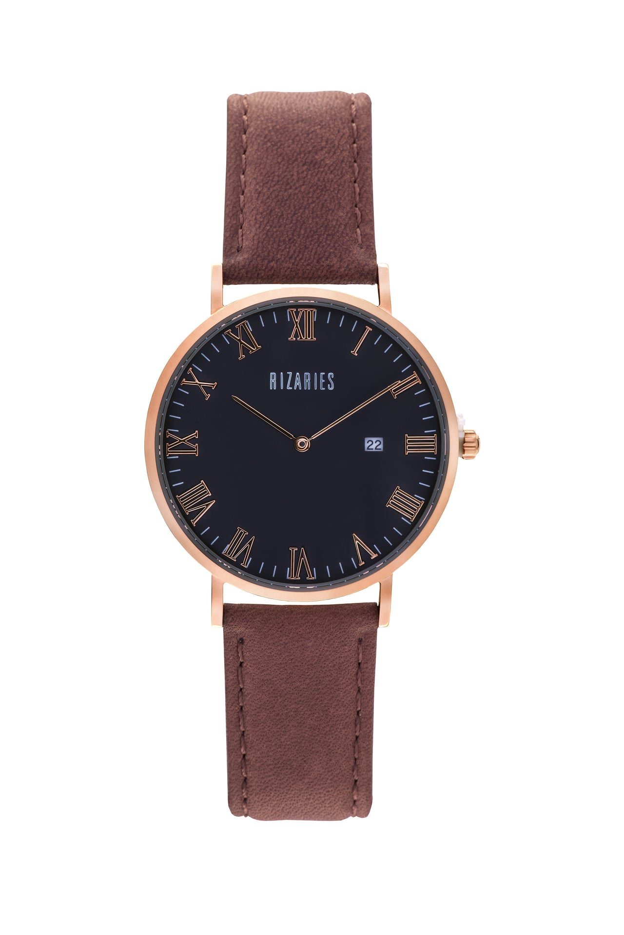 Roman Rose Gold | Brown Leather