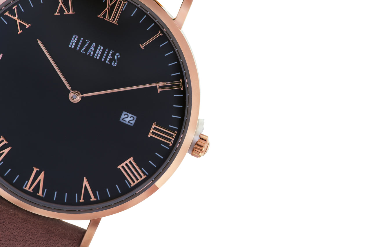 Roman Rose Gold | Brown Leather