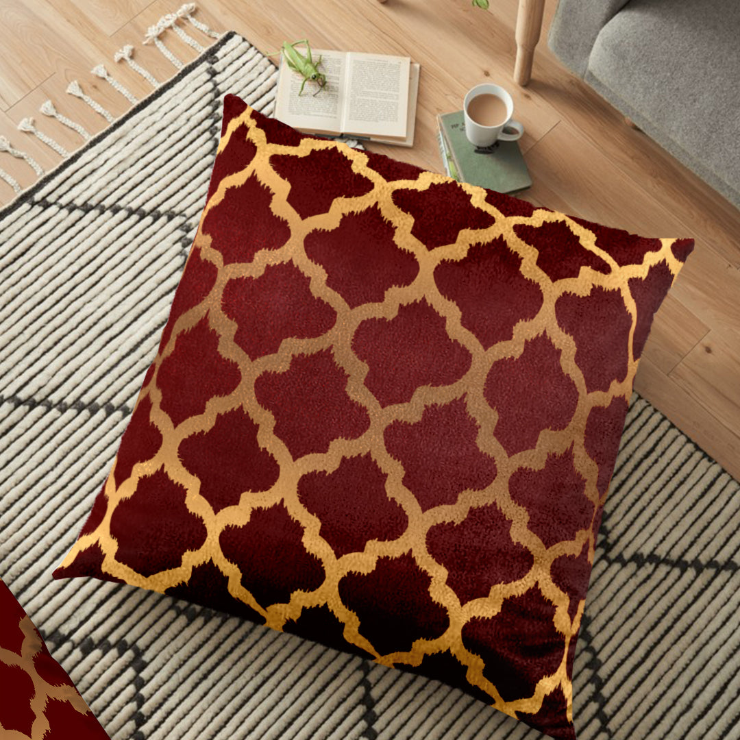 (26"x26") Supersoft Maroon Faded Quatrefoil FLOOR Cushion Cover