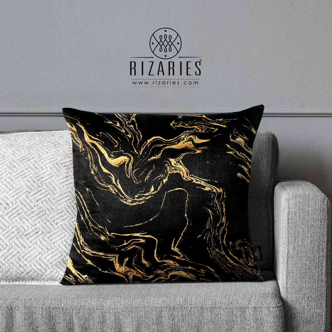 SuperSoft New Black Gold Abstract Throw Cushion