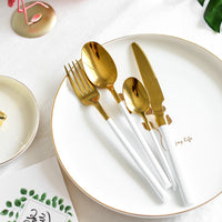 Shiny Gold & White Cutlery Set