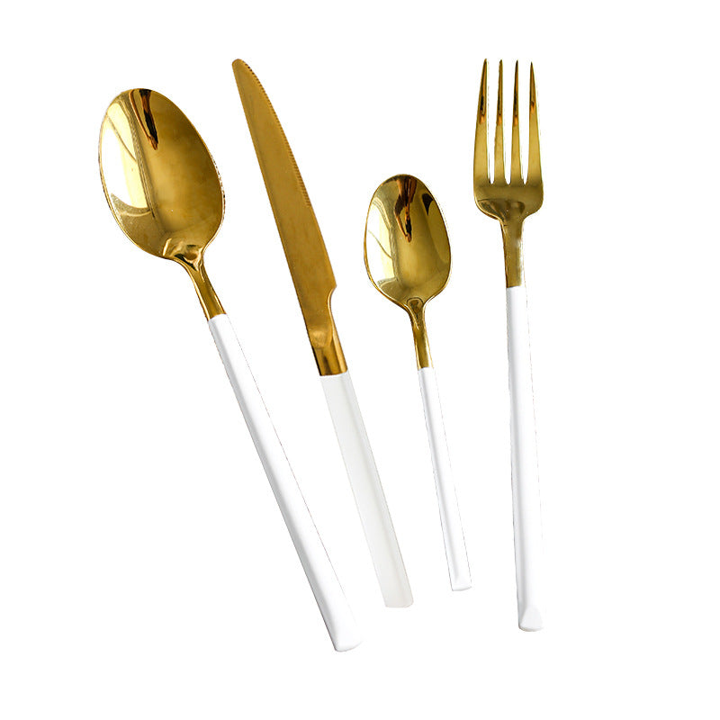 Shiny Gold & White Cutlery Set
