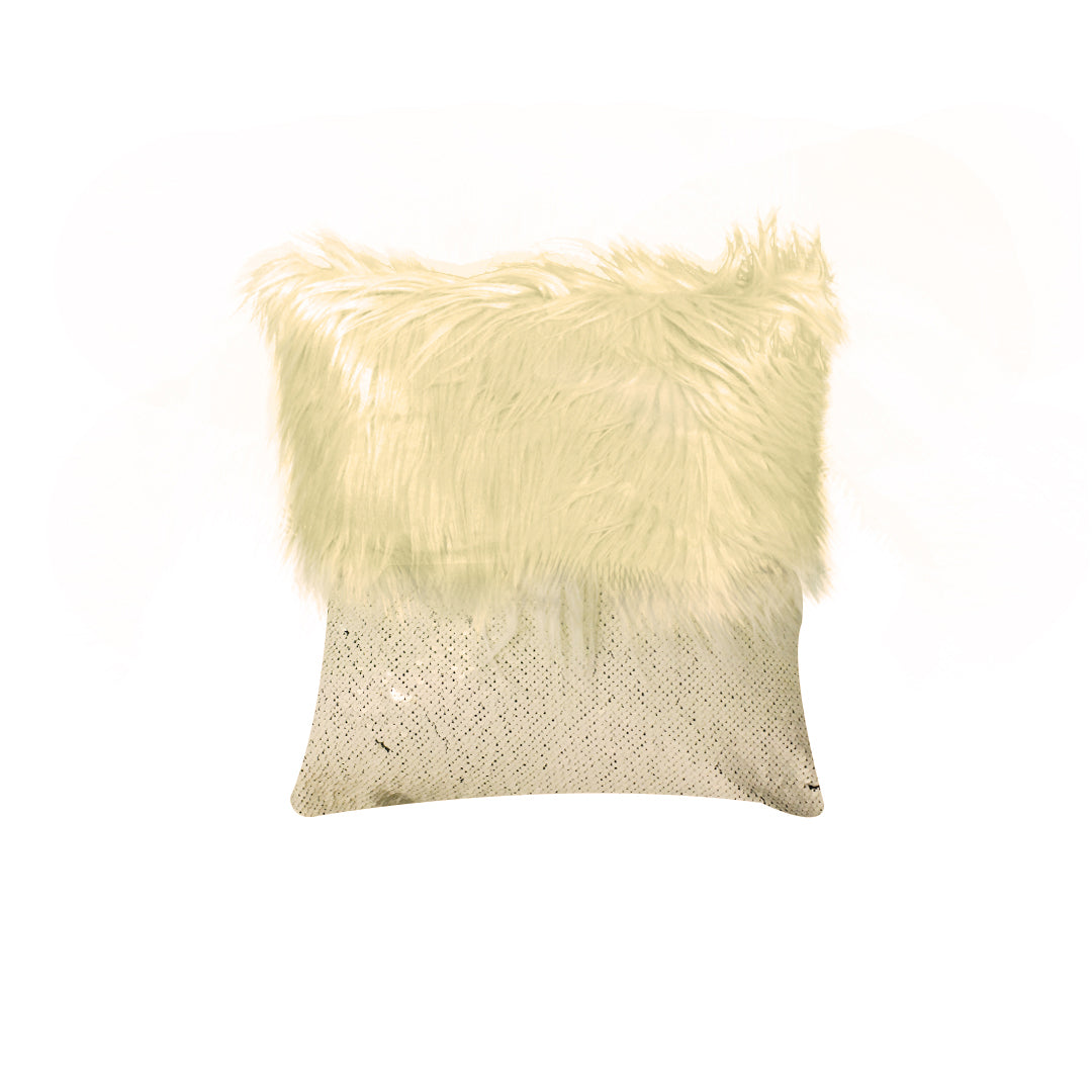 Monster fur & Sequence Ivory Throw Pillow