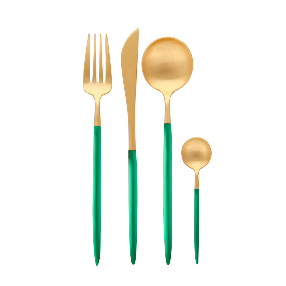 Matt Gold & Light Green Cutlery Set