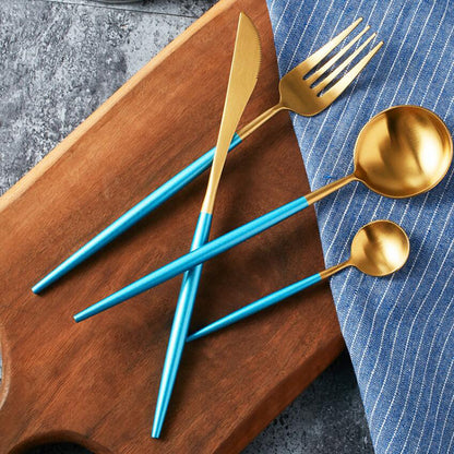 Matt Gold & Blue Cutlery Set