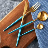 Thumbnail for Matt Gold & Blue Cutlery Set