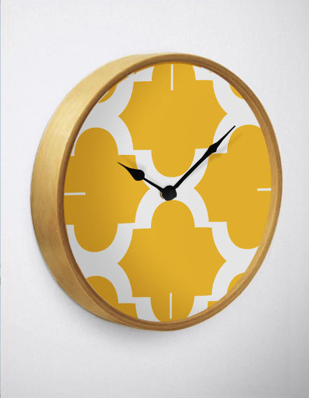 Yellow Quatrefoil Wall Clock