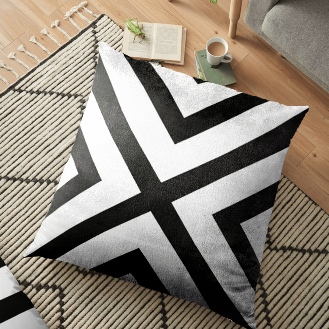 (26"x26") Supersoft Black & White Design FLOOR Cushion Cover