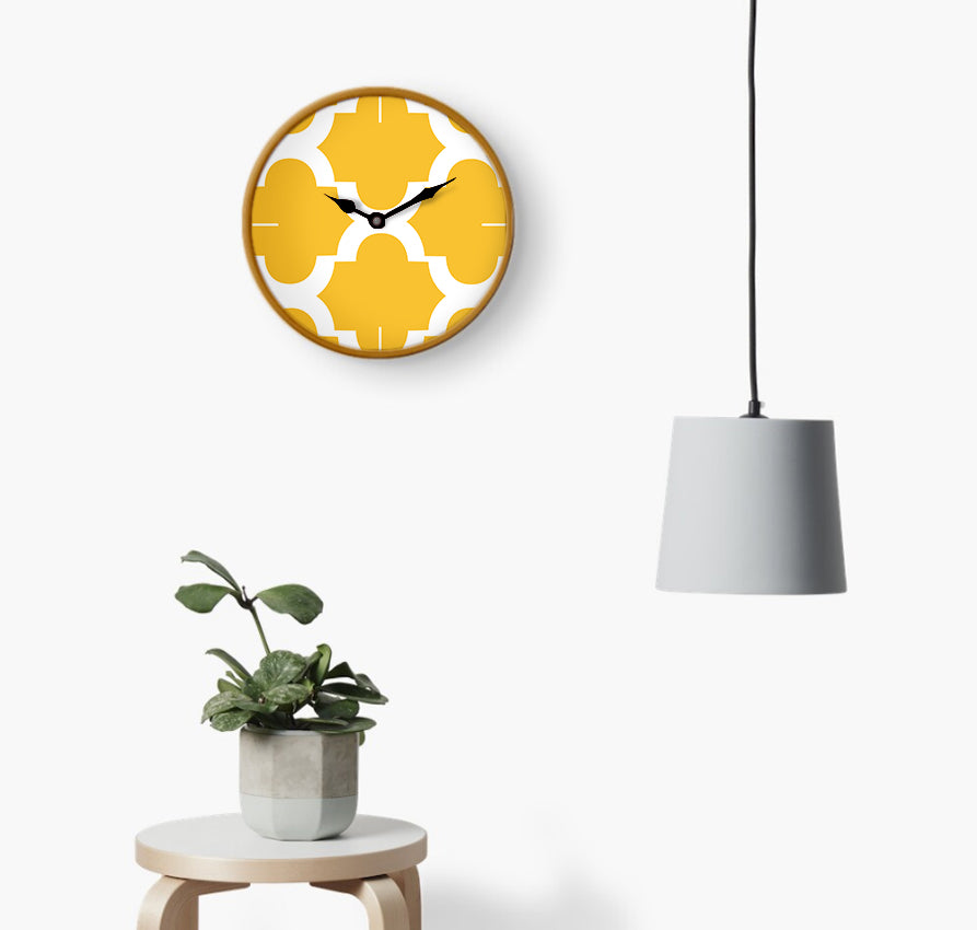 Yellow Quatrefoil Wall Clock