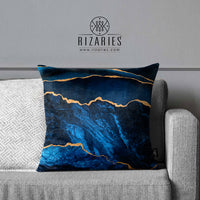 Thumbnail for SuperSoft New Blue Gold Abstract Throw Cushion