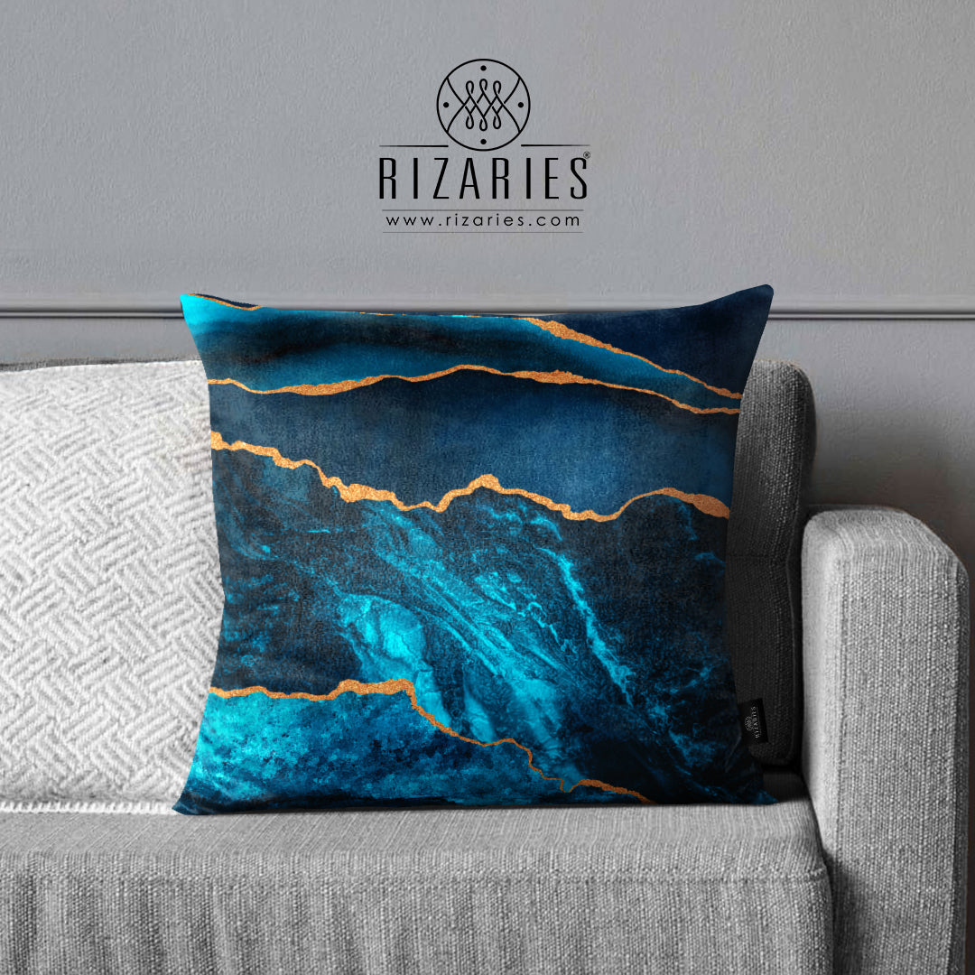 SuperSoft Teal Blue Gold Abstract Throw Cushion