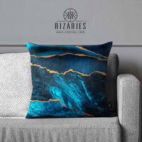 Thumbnail for SuperSoft Teal Blue Gold Abstract Throw Cushion