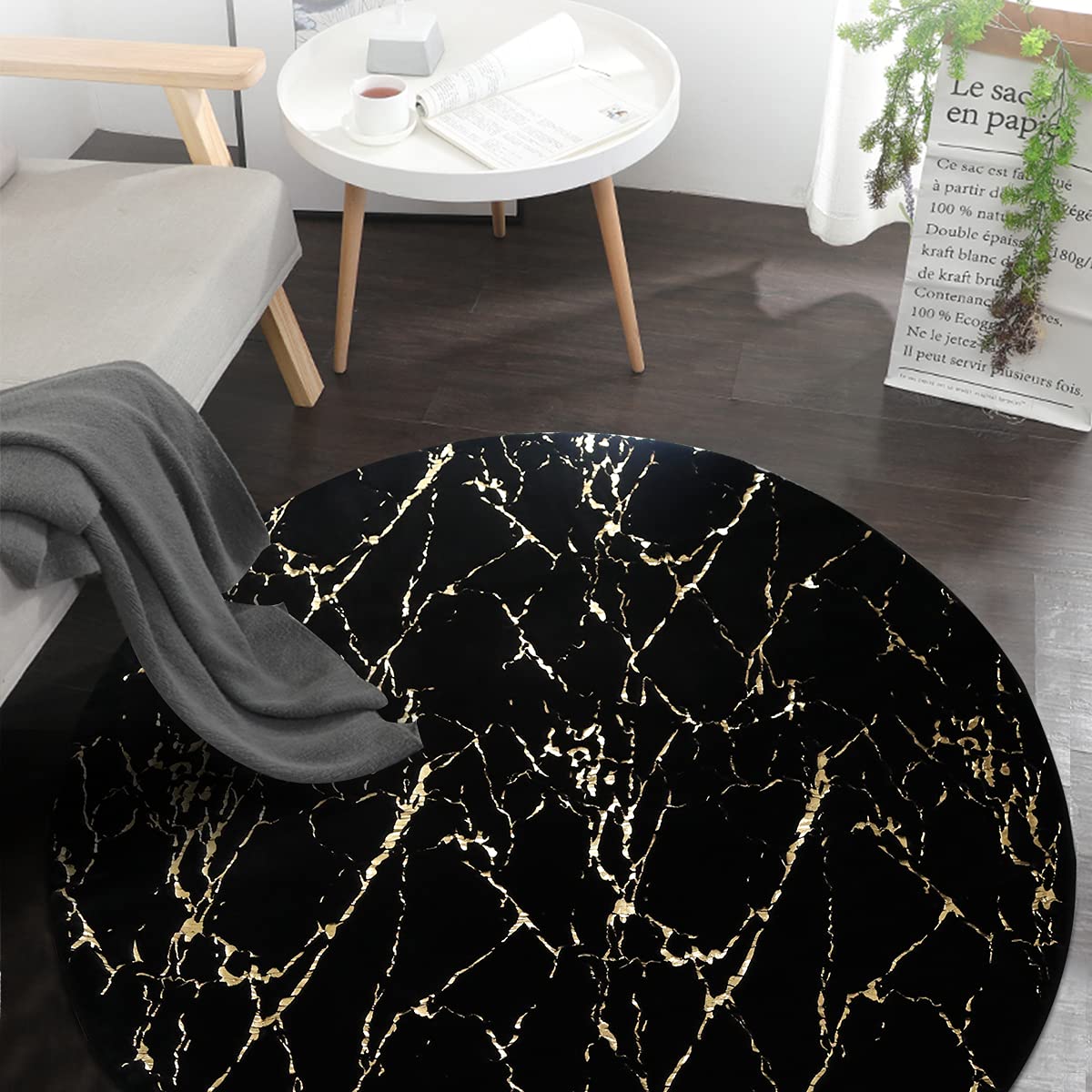 SuperSoft Black Imitation Rabbit Fur Bronzing Round Centerpiece (Rug)